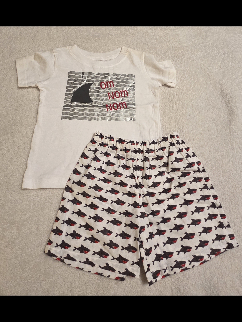 Handmade Boys Grey/White Shark Nom Nom Shirt Set (Size 18M)